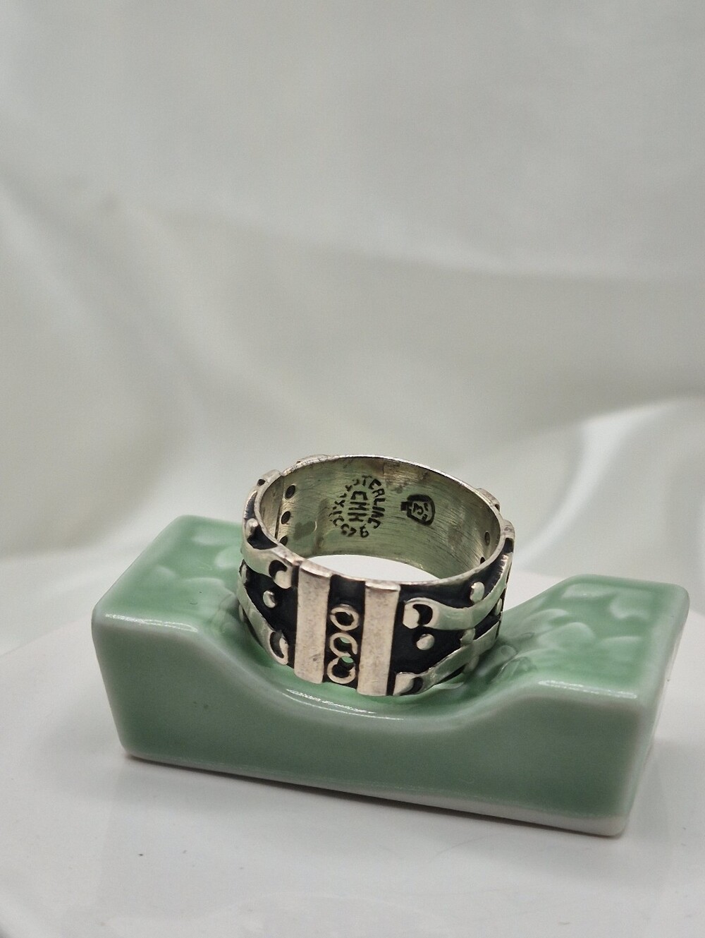 TAXCO MEXICO Men ? Sterling Silver EAGLE 3 "CHH" Wide Band Ring Size 10 Band